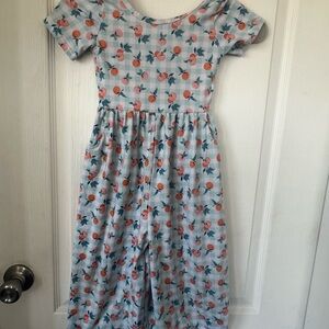 Girls Light Blue Peach Print Short Sleeve Romper